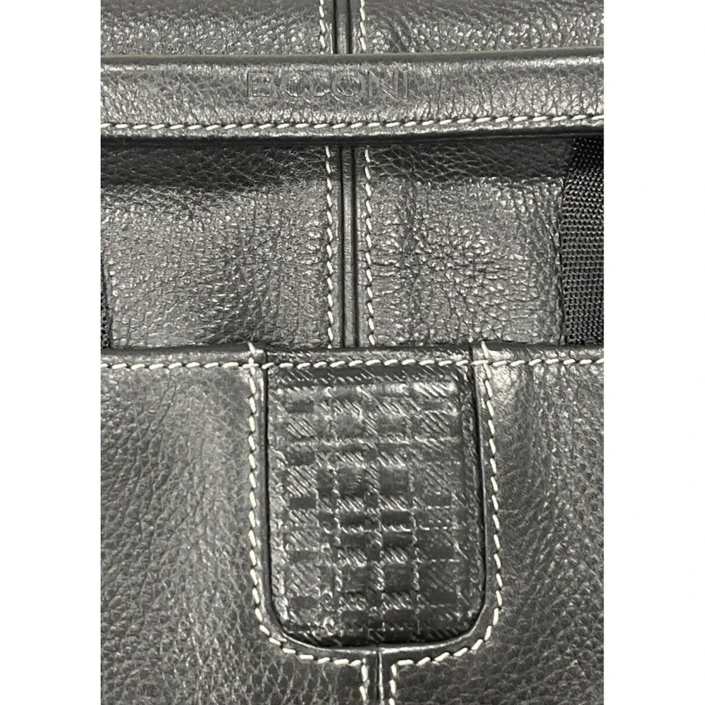 BOCONI Black Tumbled Leather Briefcase Padded‎ Attaché Case RFID Protection